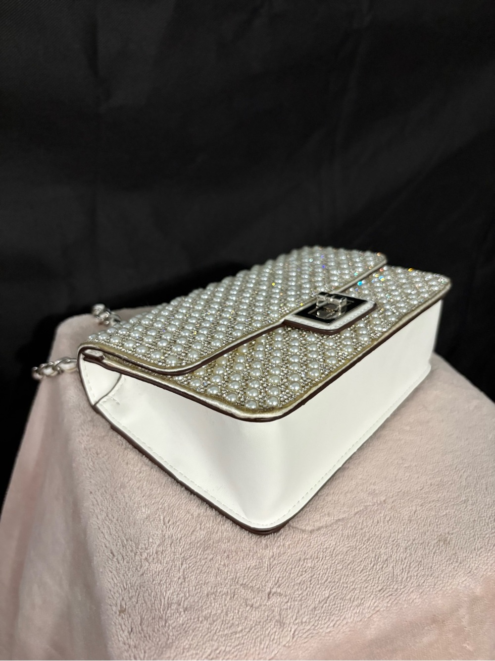 LOW START ALDO Pearl-Embellished Cream Crossbody Bag with Silver Chain - Picture 13 of 14